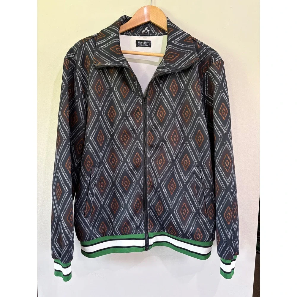 Zara Man Men's Large‎ Diamond Pattern Full Zip Lightweight Track Jacket Rare